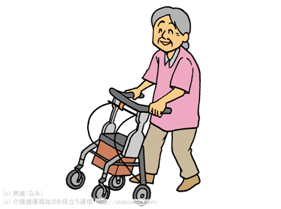シルバーカー歩行・散歩の高齢者女性おばあちゃんのイラスト