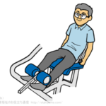 下肢筋力マシントレーニング中の高齢者おじいちゃんのイラスト