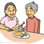 高齢者女性の食事・見守りのフリー素材・画像イラスト