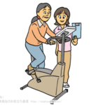 自転車エルゴメーターでマシントレーニングをする高齢者女性