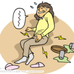 お茶を運んでいて尻もち転倒事故する高齢者女性のイラスト