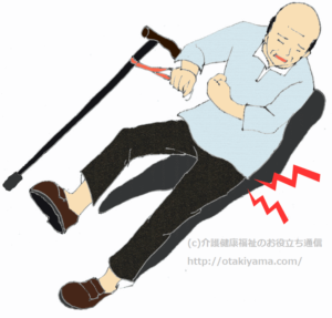 杖歩行で患側に転倒(大腿骨頸部骨折)のフリーイラスト