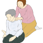 おばあさんに肩もみ、マッサージ、励まし、親孝行の無料イラスト・フリー素材