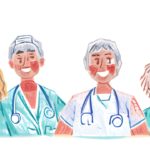 笑顔の4人の医療従事者のイラスト・フリー素材