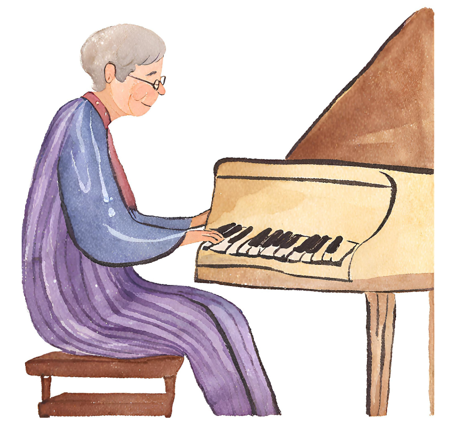 ピアノを弾く高齢者のイラスト・フリー素材２
