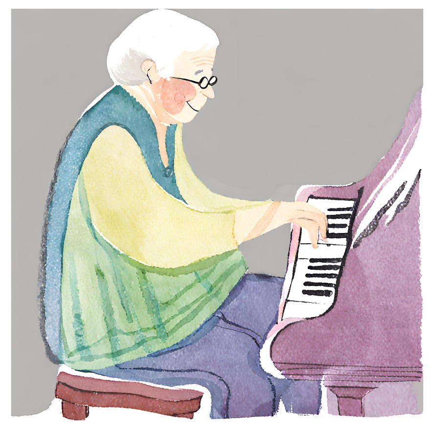 ピアノを弾く高齢者のイラスト・フリー素材１