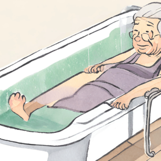 お風呂に入って入浴して気持ちよさそうなおじいちゃんのイラスト