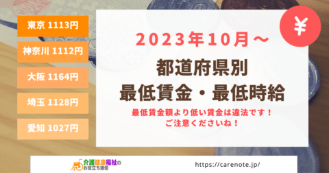 2023年10月~2024年9月 最低賃金・最低時給 一覧表・ランキング