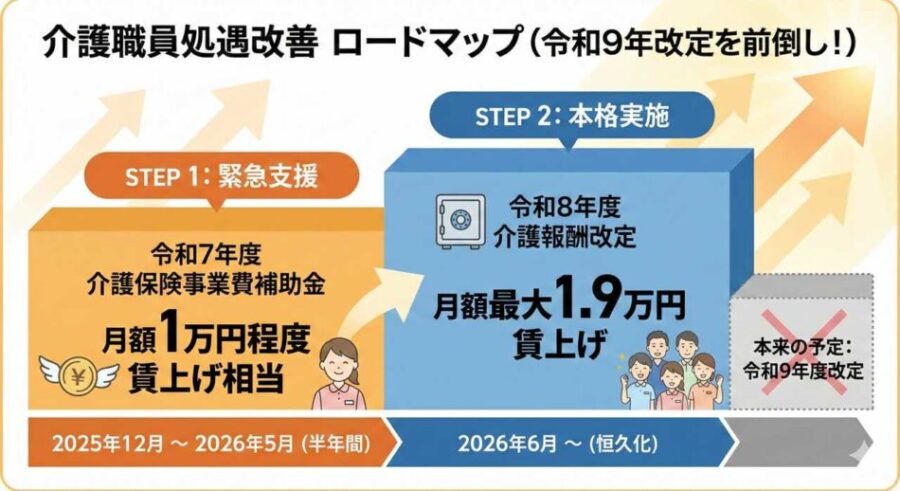 令和8年度介護報酬改定 介護職員の給与を最大月1.9万円賃上げの内容