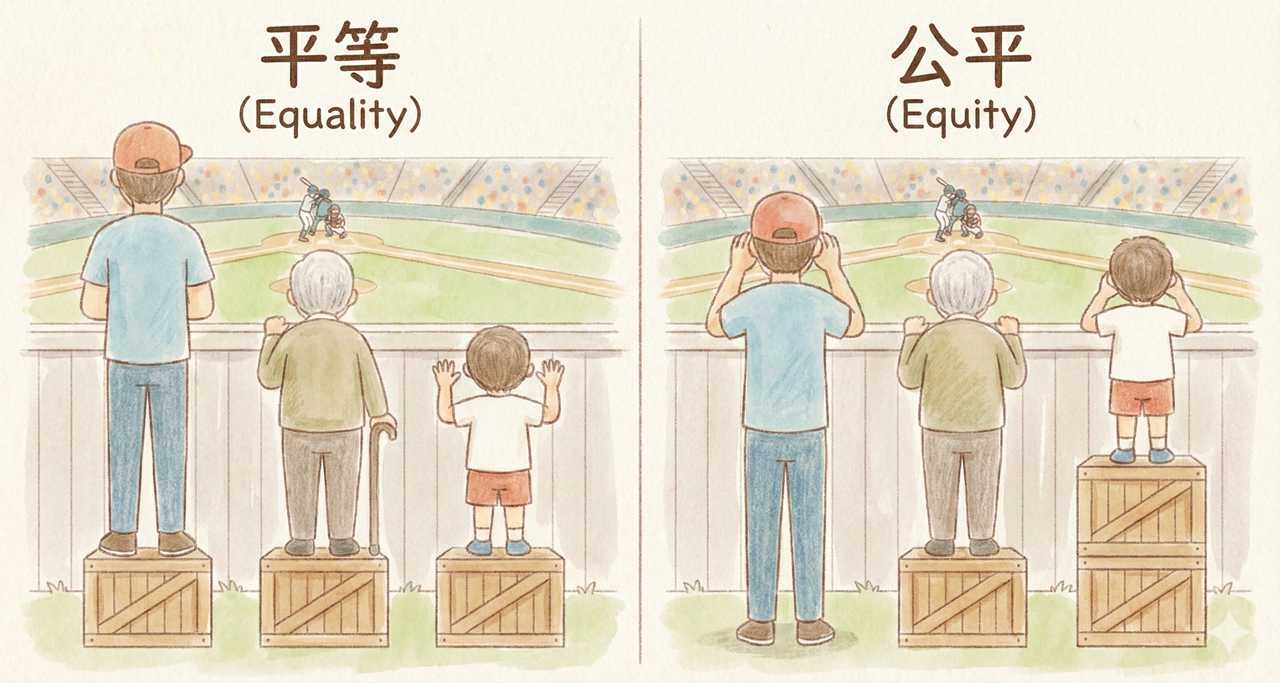 公平と平等の定義の違いを表すイラスト