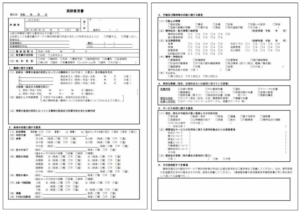 申請者の疾病・身体の障害状況・精神の状況等についての意見書(医師意見書)