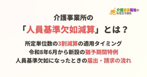 介護事業所の「人員基準欠如減算」とは?介護給付費原則3割減算の内容・届出・猶予期間