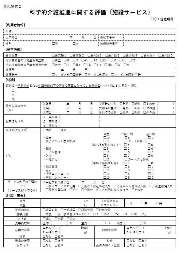 別紙様式２　科学的介護推進に関する評価（施設サービス）