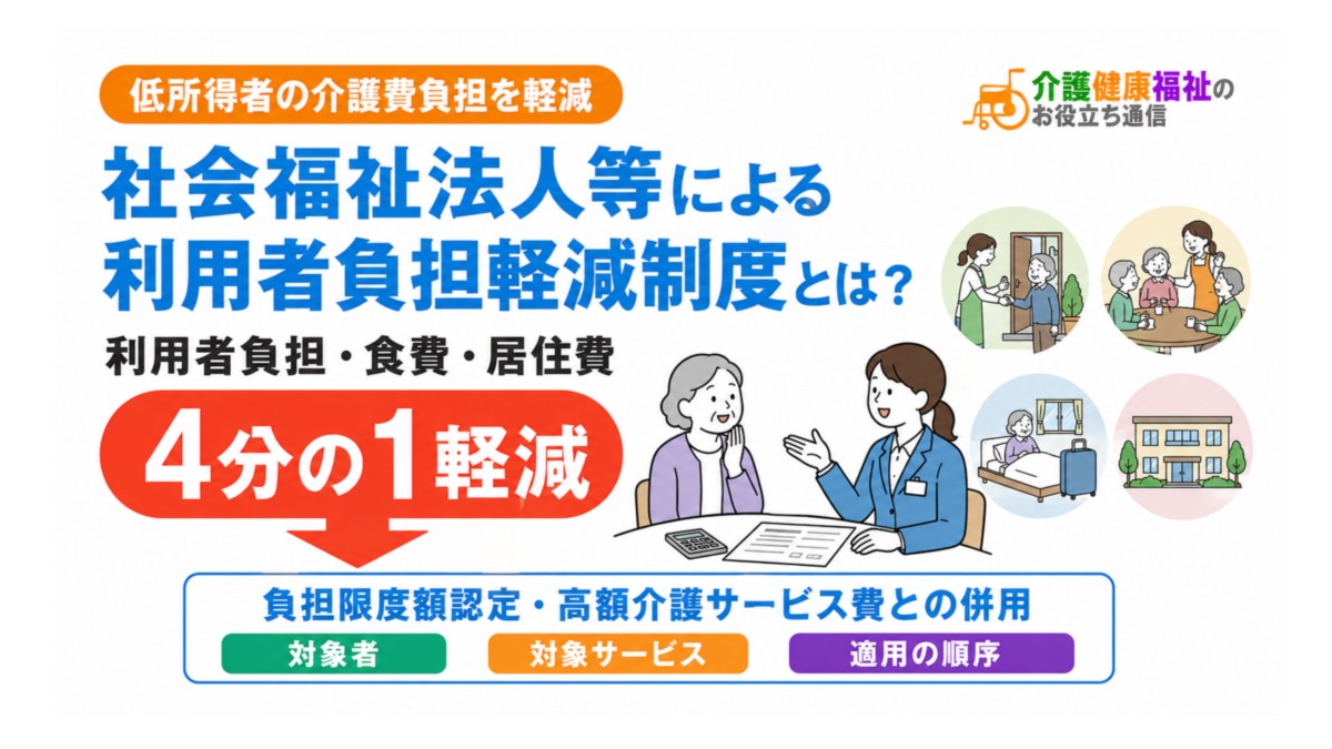 社会福祉法人等による利用者負担軽減制度とは？対象者・4分の1軽減の中身と負担限度額認定・高額介護サービス費との併用