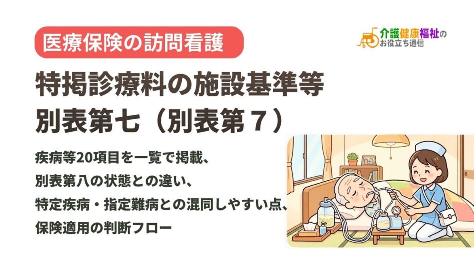 医療保険の訪問看護「特掲診療料の施設基準等 別表第七」の内容・疾病