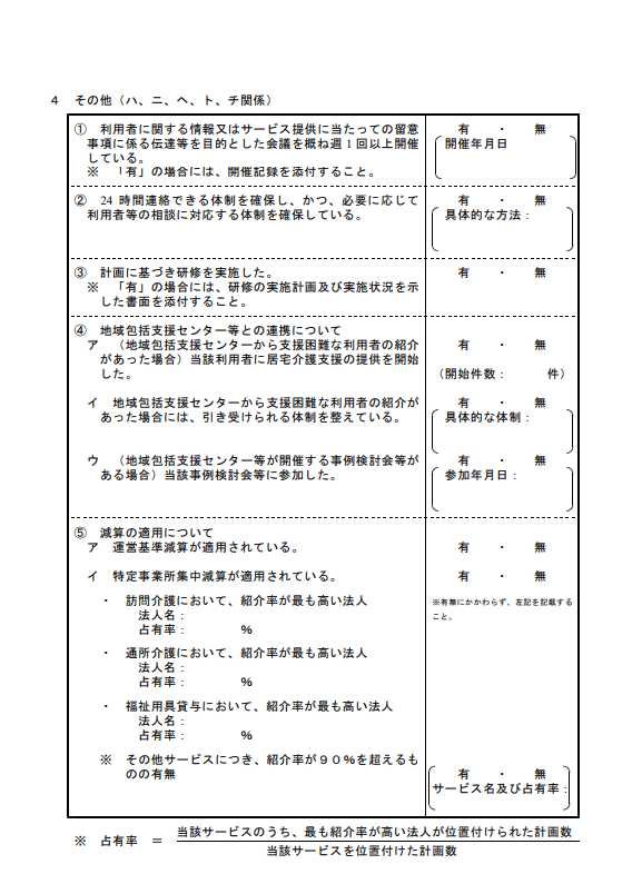 居宅介護支援における特定事業所加算にかかる基準の遵守状況に関する記録(所定の記録)標準様式